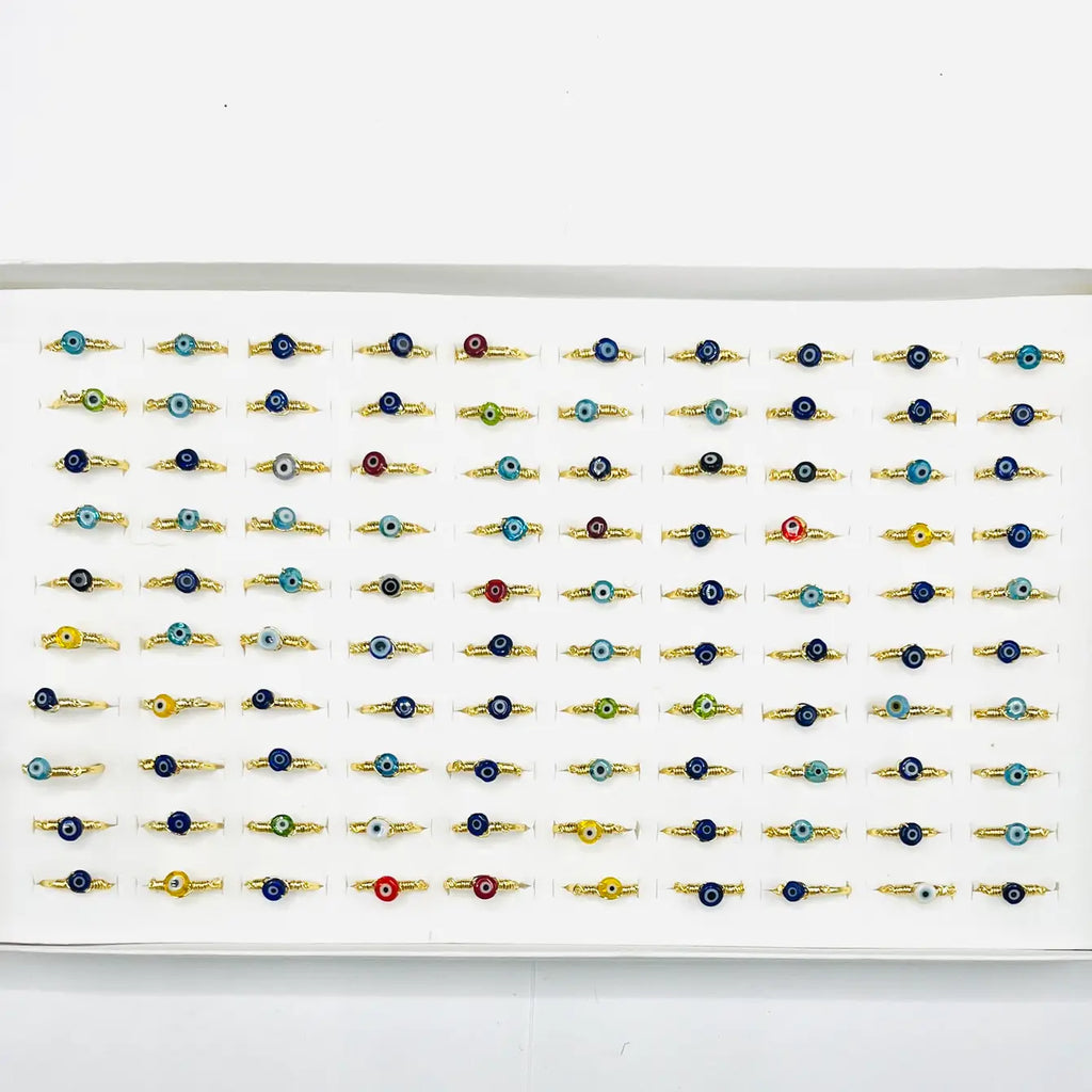 Adjustable Colorful Evil Eye Rings - 100 Piece Set
