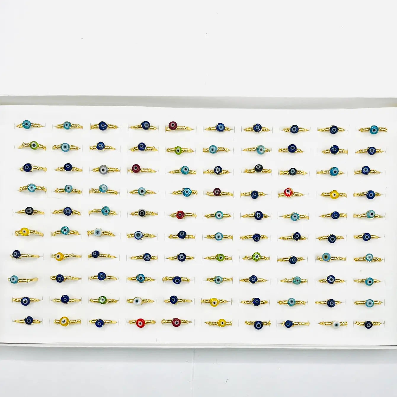Adjustable Colorful Evil Eye Rings - 100 Piece Set