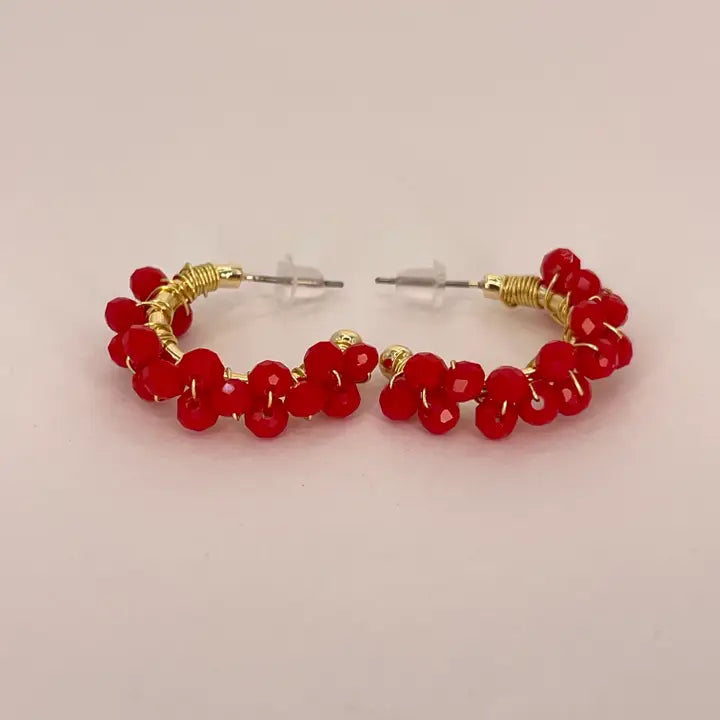 Colorful Crystal Beaded Hoop Earrings – Gold Wire