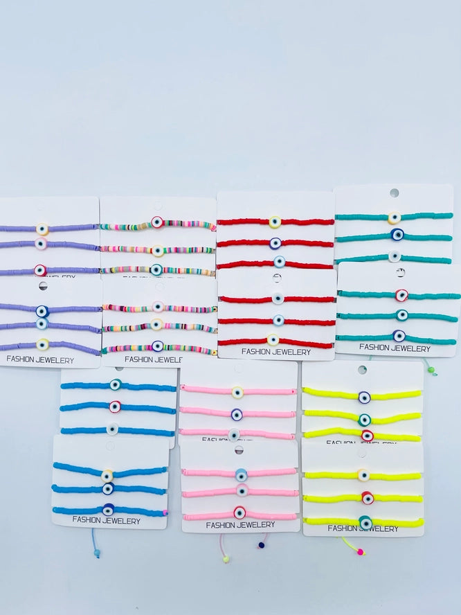 Boho - Evil Eye Heishi Disk Bracelet