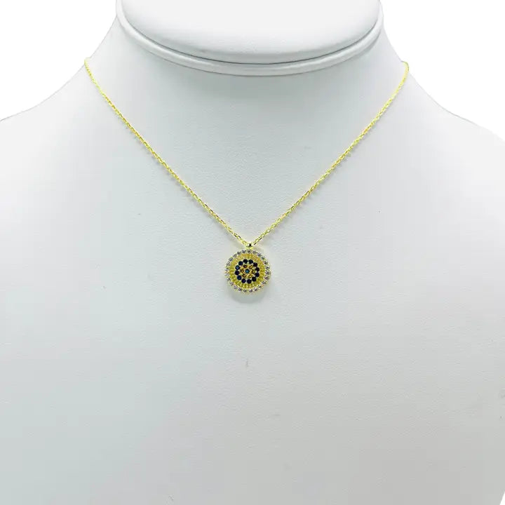 925 Sterling Silver - Round Navy Evileye Necklace