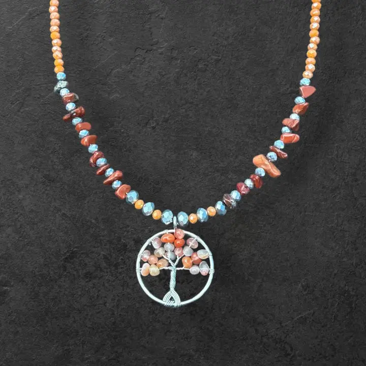 Red Agate Heart Necklace – Tree of Life Energy Pendant