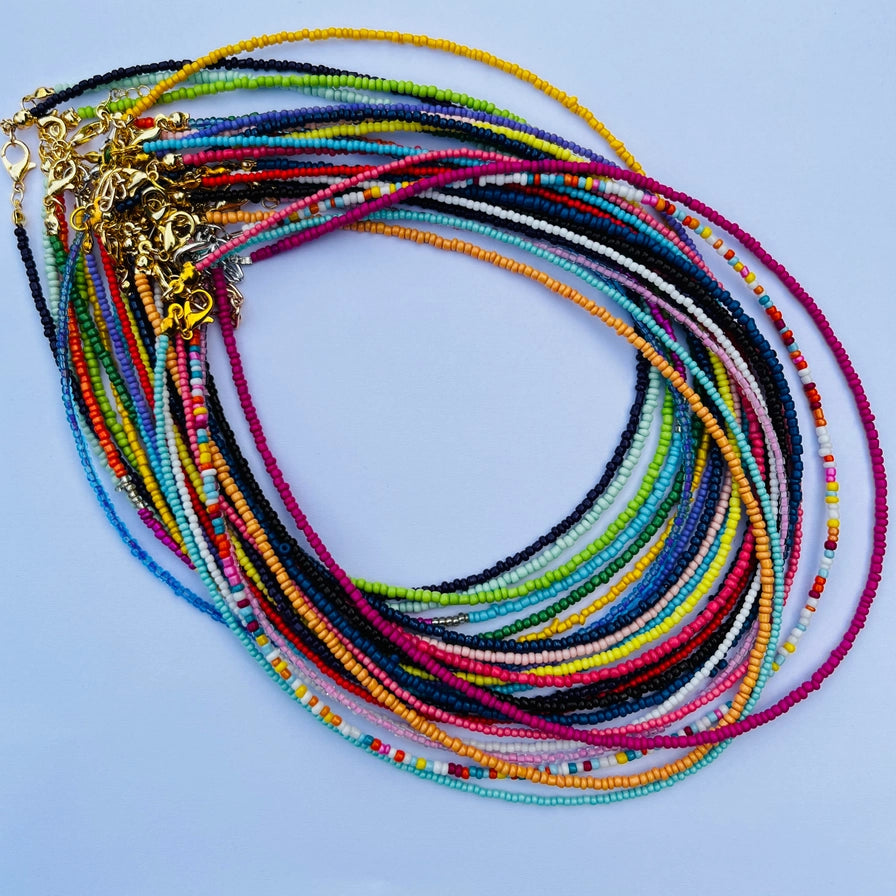 Boho Beaded Necklace Set of 24 | Multicolor Layering Jewelry