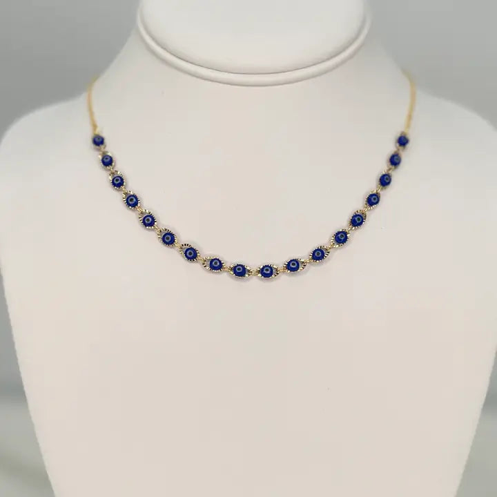Gold Plated Evil Eye Beaded Necklace - Protection, Handmade
