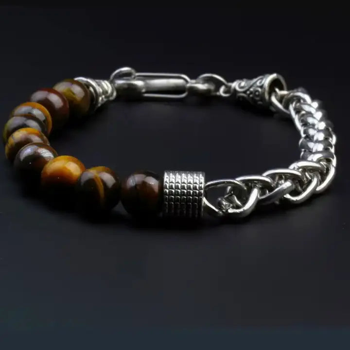 Stainless Steel Chain Bracelet with Natural Gemstone Beads