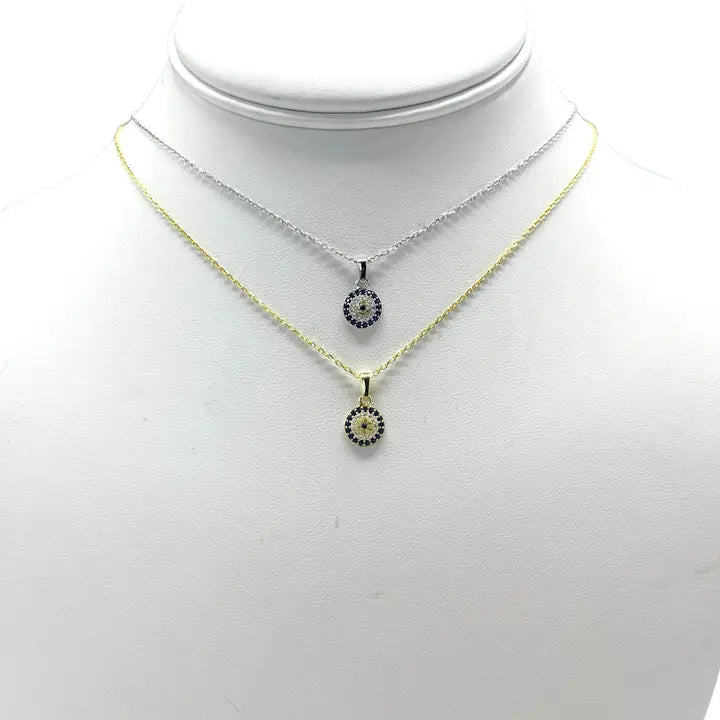925 Sterling Silver - Classic Small Round Evileye Necklace