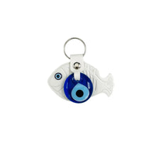 Load image into Gallery viewer, Leather Fish Evileye Keychain - Set of 11 Colors
