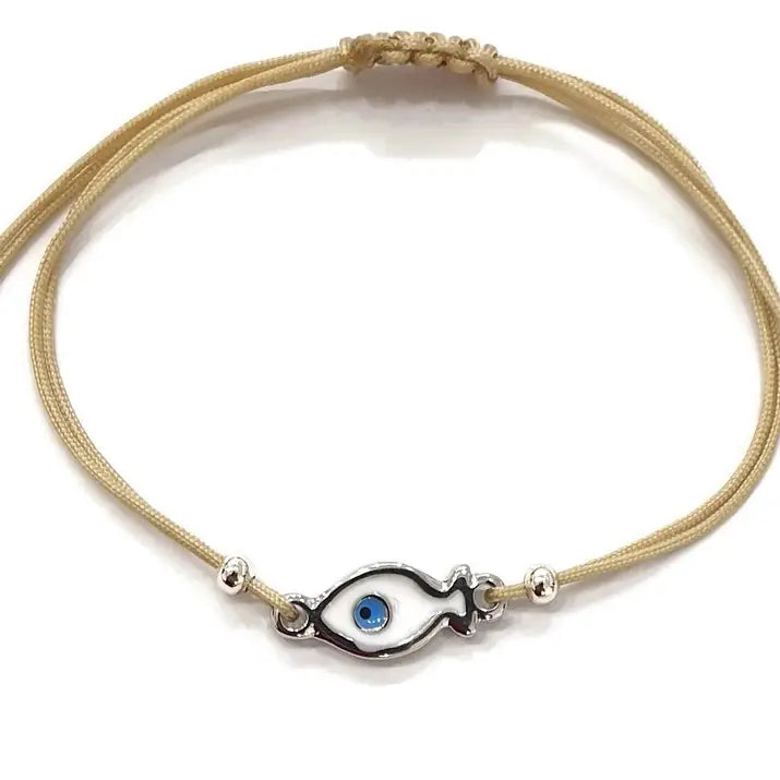 Fish Evil Eye Enamel String Bracelet – Adjustable