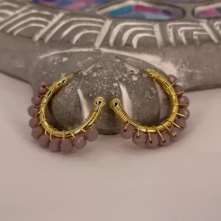 Colorful Crystal Beaded Hoop Earrings – Gold Wire