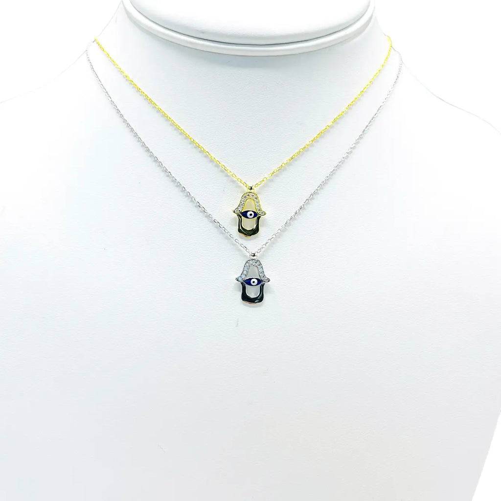 925 Sterling Silver Hamsa Navy Evil Eye Necklace