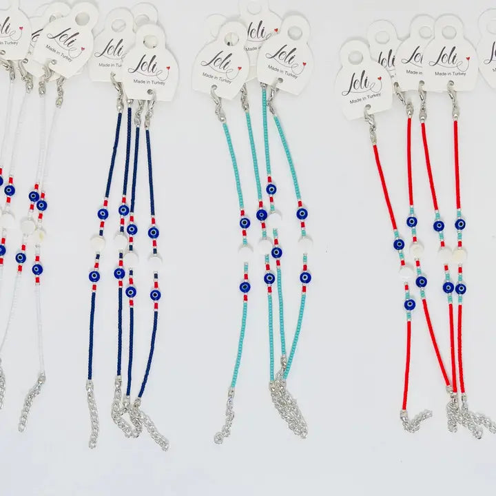 Beaded Evil Eye Sandstone Link Chain Bracelet