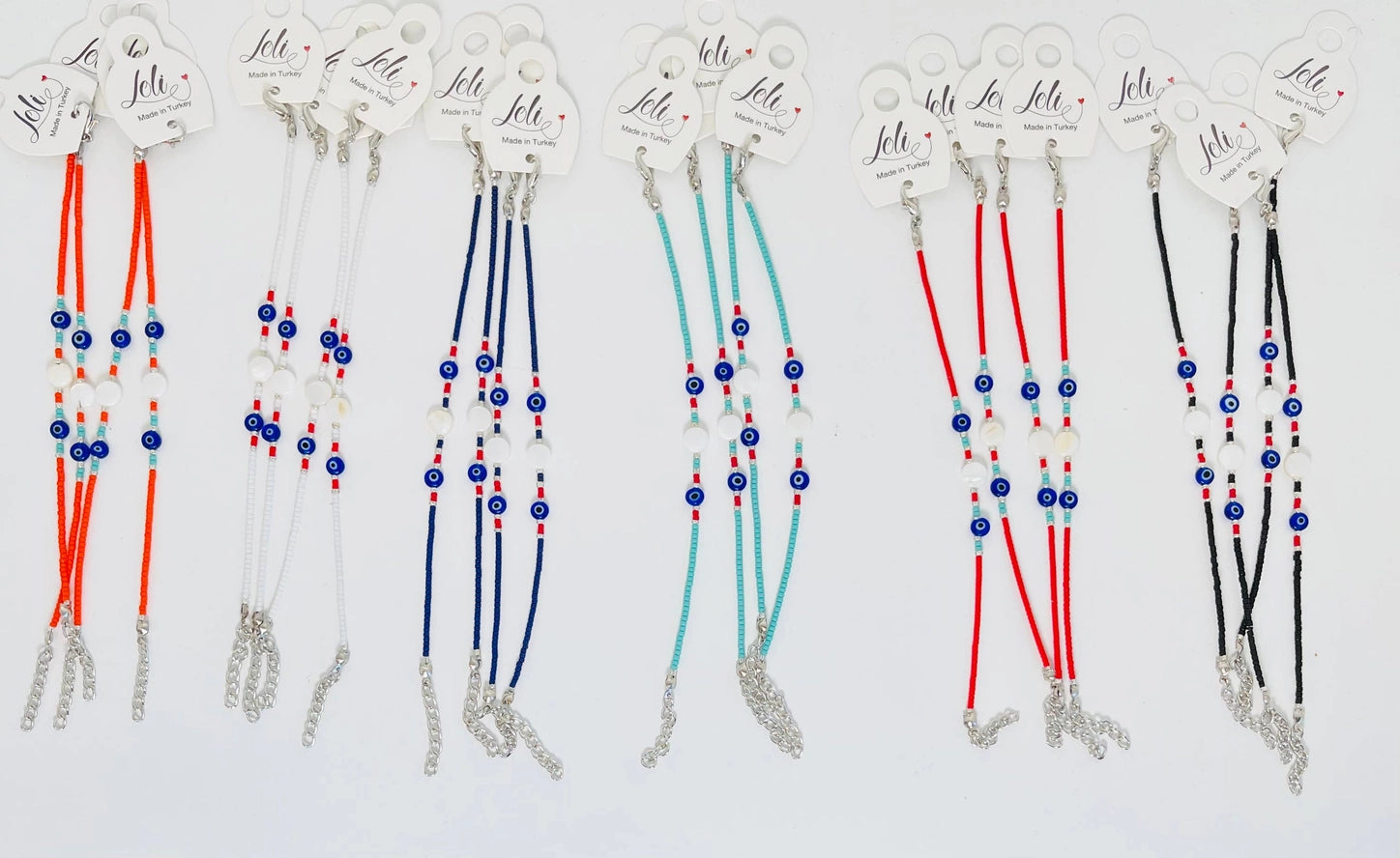 Beaded Evil Eye Sandstone Link Chain Bracelet -Navy Evil Eye