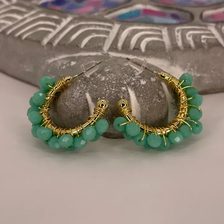 Colorful Crystal Beaded Hoop Earrings – Gold Wire
