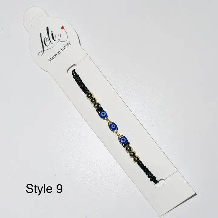 3 Evil Eye 3 Beaded Thin Half Macrame Bracelet - Handmade