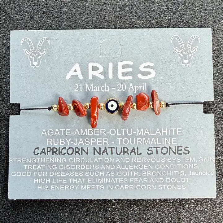 Card Bracelet | Zodiac Bracelet | Natural Stone Evil Eye