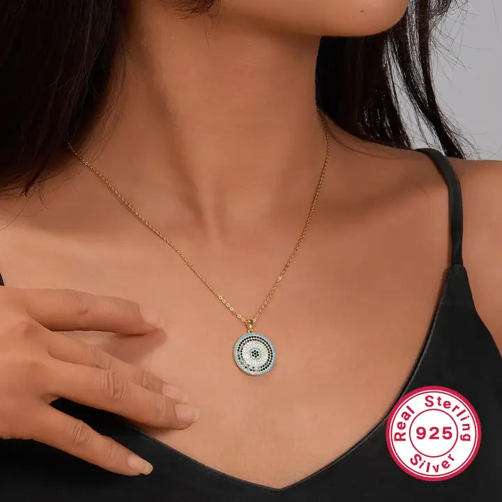 925 Sterling Silver Evil Eye Necklace & Earring Set