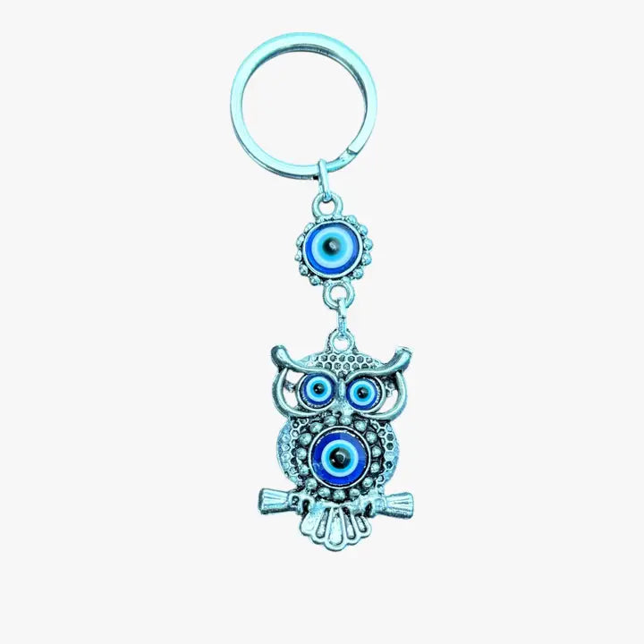 Owl Evil Eye Keychain – Metallic Protection Charm