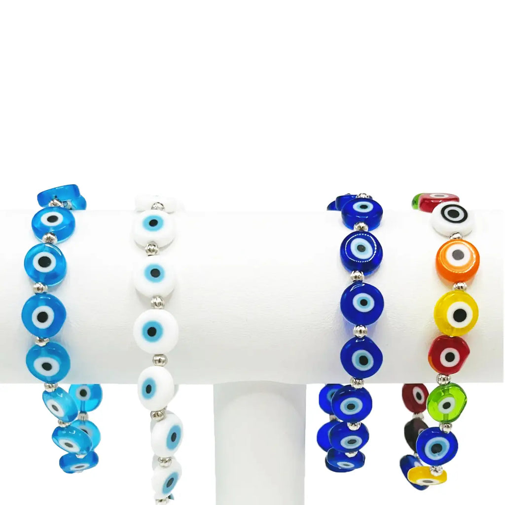 Flat Evil Eye Stone Bracelet: 4 Colors, Handmade in Turkey