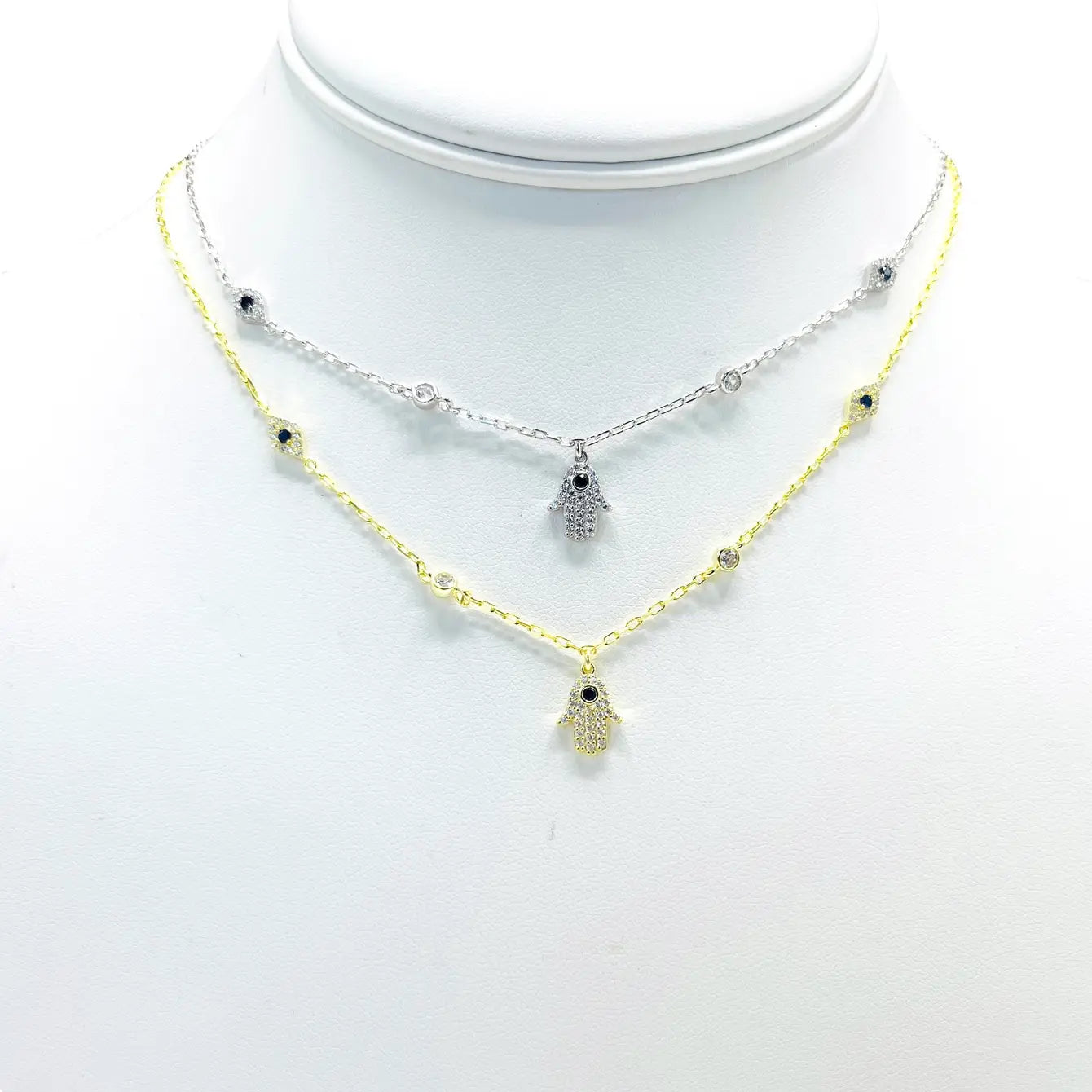 925 Sterling Silver Hamsa Navy Stone Evileye Necklace