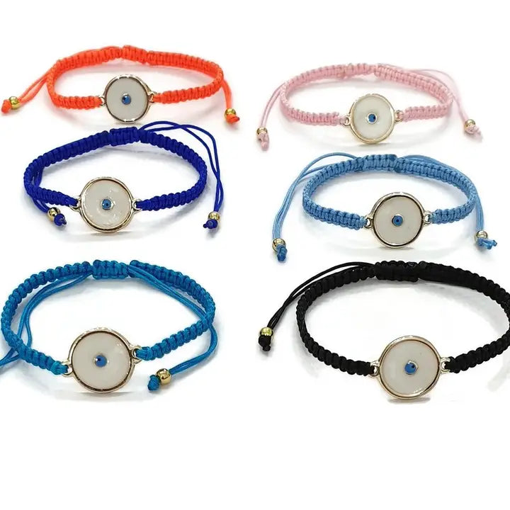 Bracelet Macrame Round Evileye Evil Eye Enamel Silver & Gold