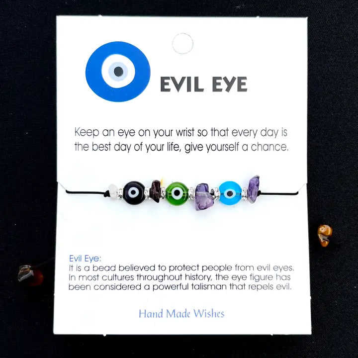 Card Bracelet | Evil Eye Set | Adjustable Stone Bracelet