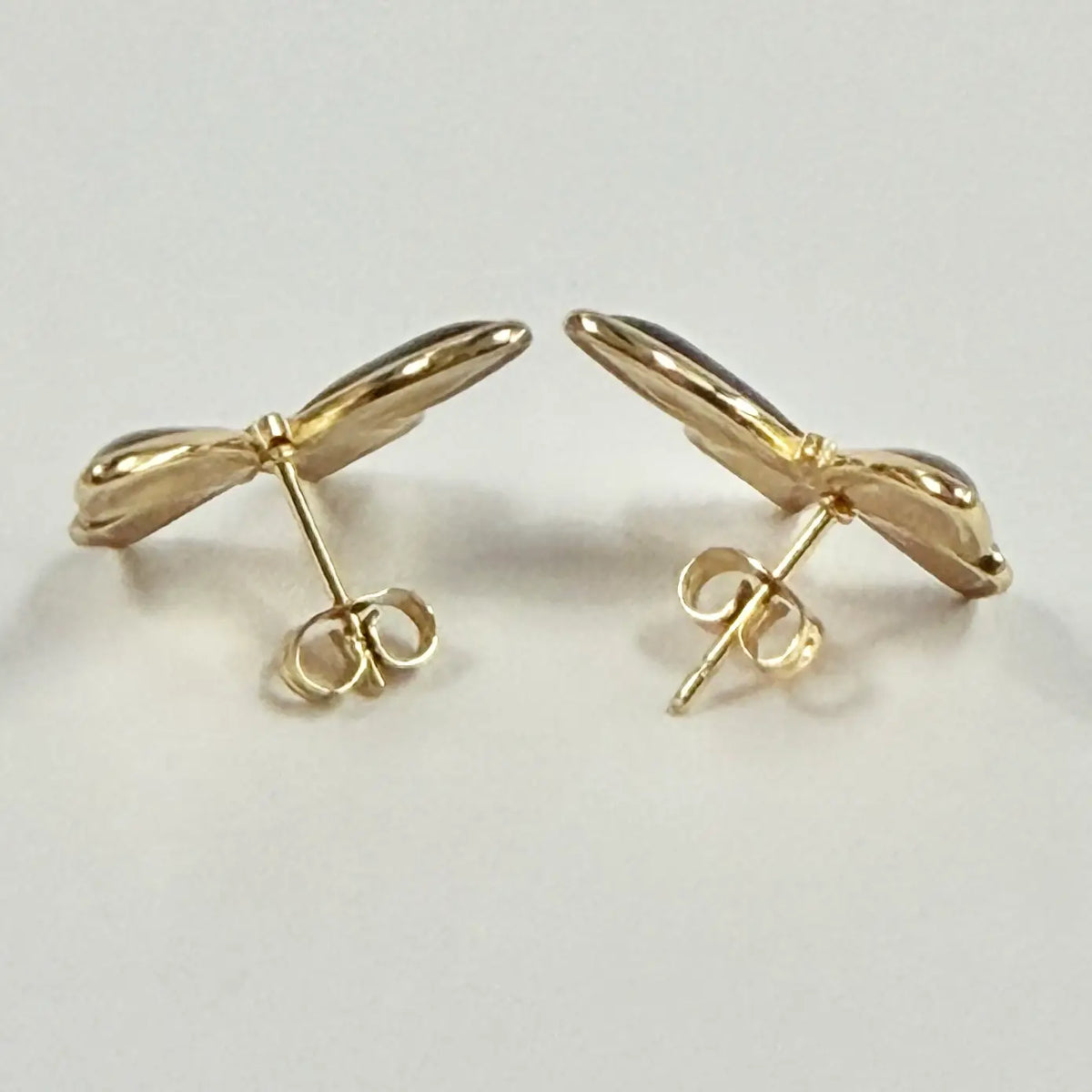 Stainless Steel Gold Black Enamel Bow Stud Earrings