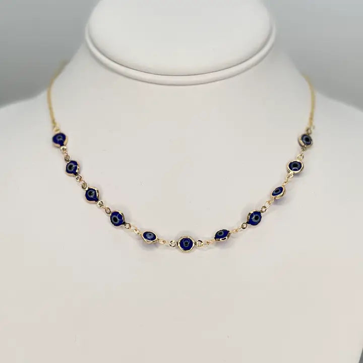 Handcrafted Navy Gold Plated Evil Eye Beaded Necklace