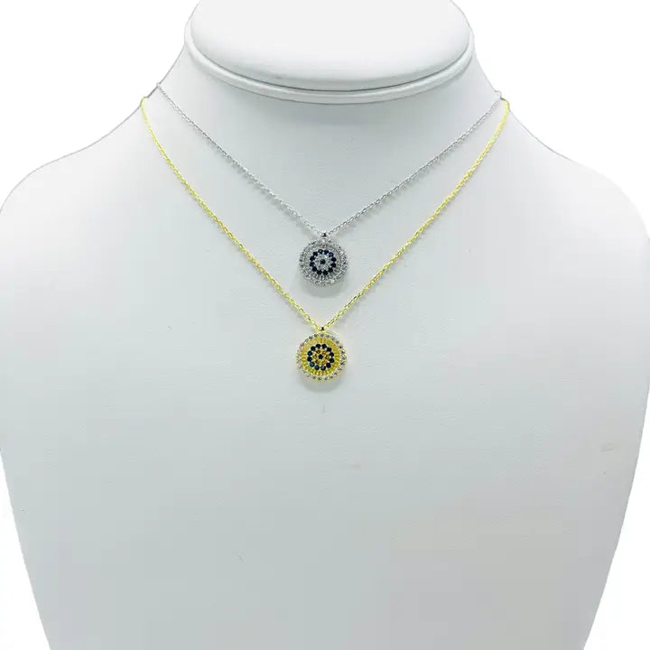 925 Sterling Silver - Round Navy Evileye Necklace