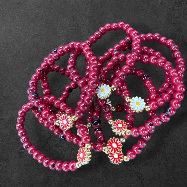 Kids Beaded Flower Charm Bracelet – Assorted Colors
