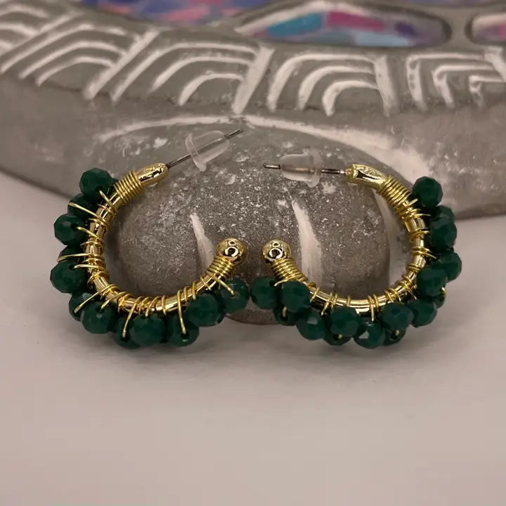 Colorful Crystal Beaded Hoop Earrings – Gold Wire