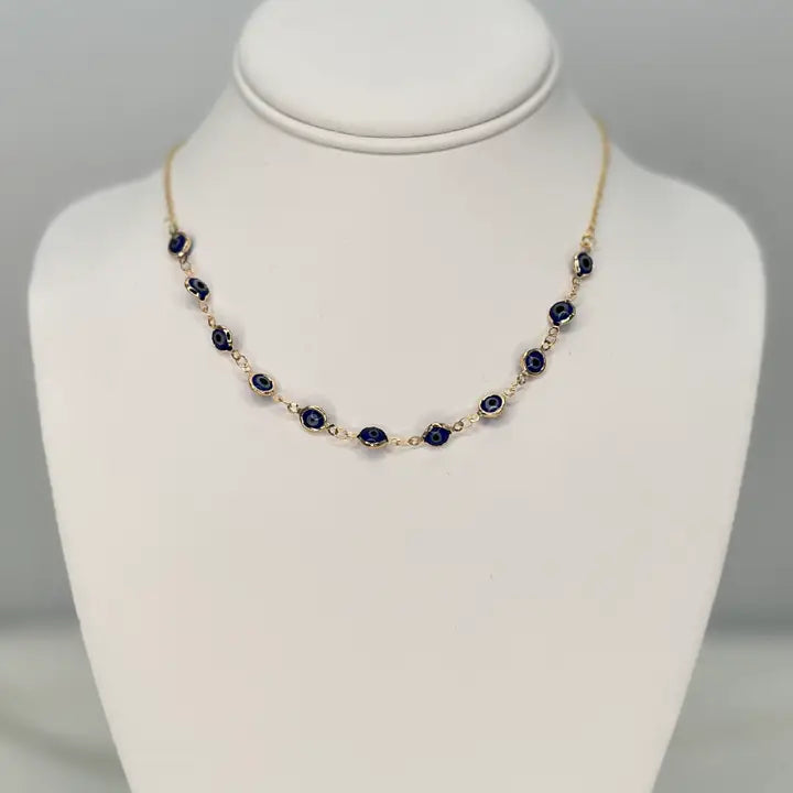 Handcrafted Navy Gold Plated Evil Eye Beaded Necklace