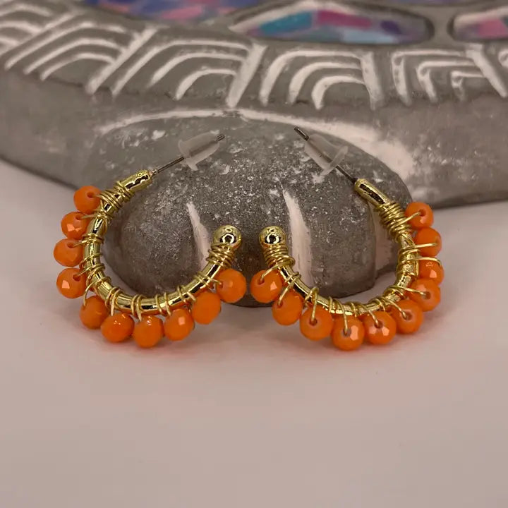 Colorful Crystal Beaded Hoop Earrings – Gold Wire