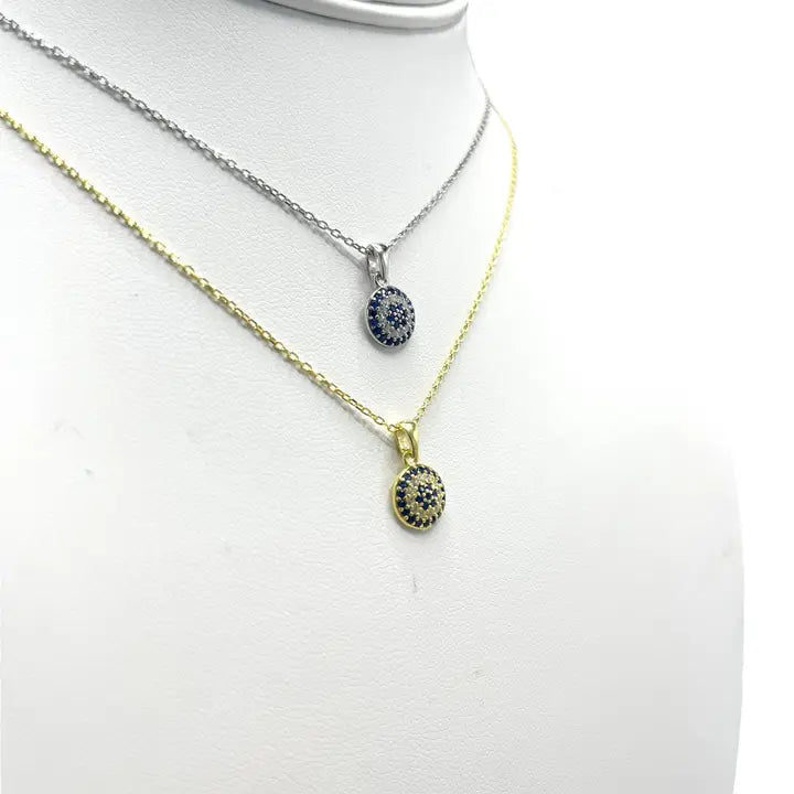 925 Sterling Silver - Small Round Evileye Necklace