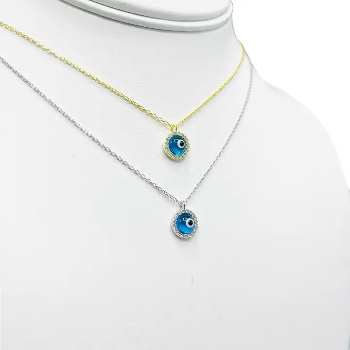 925 Sterling Silver - Round Evileye Stoned Necklace