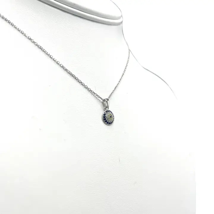 925 Sterling Silver - Classic Small Round Evileye Necklace