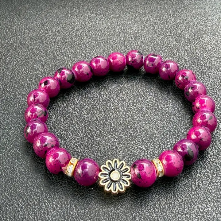 Stretchy Beaded Flower Charm Bracelets – 7 Color Mix Set