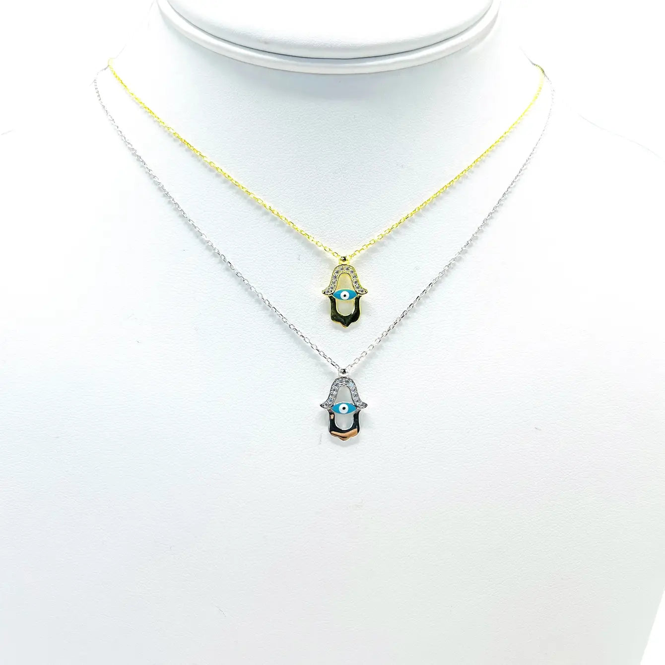 925 Sterling Silver Hamsa Blue Evil Eye Necklace