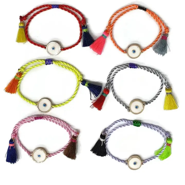 Boho Bracelet-Evileye Evil Eye Round- Enamel Tassel Rope