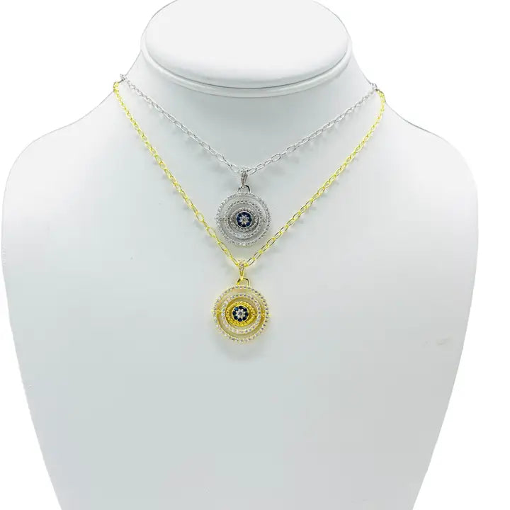 925 Sterling Silver - Large Round Oval Evileye Necklace