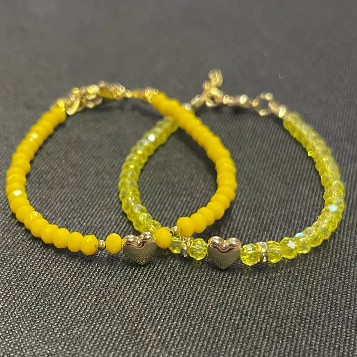 Crystal Beaded Bracelet with Heart Charm - 6 Color Options