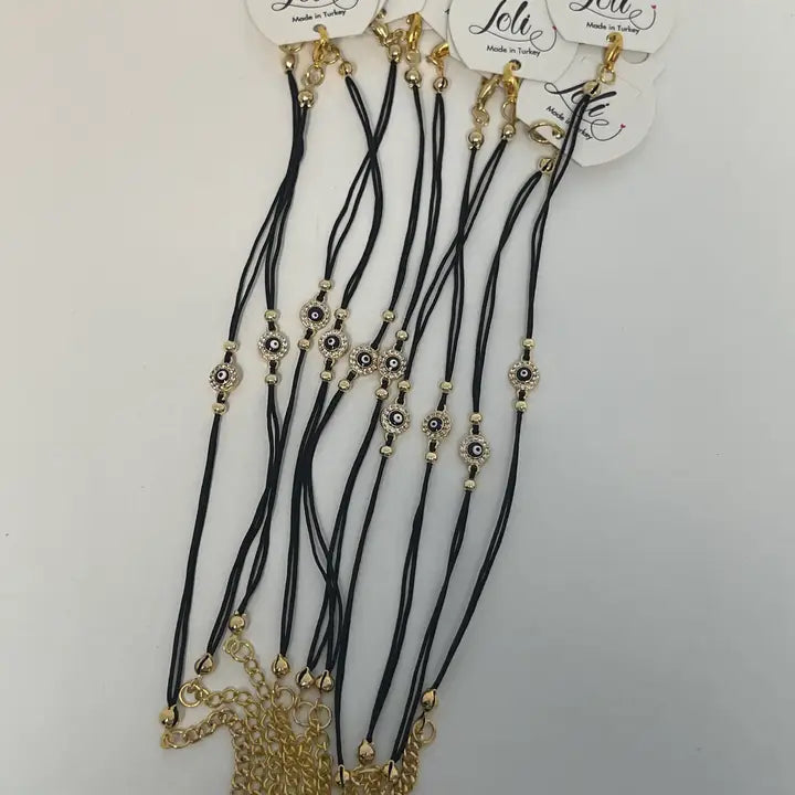 Evileye String CZ Stone Round  Bracelet