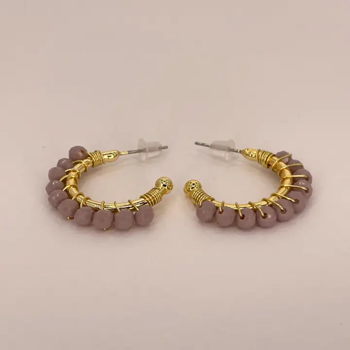 Colorful Crystal Beaded Hoop Earrings – Gold Wire