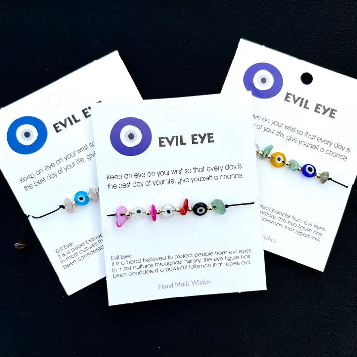 Card Bracelet | Evil Eye Set | Adjustable Stone Bracelet