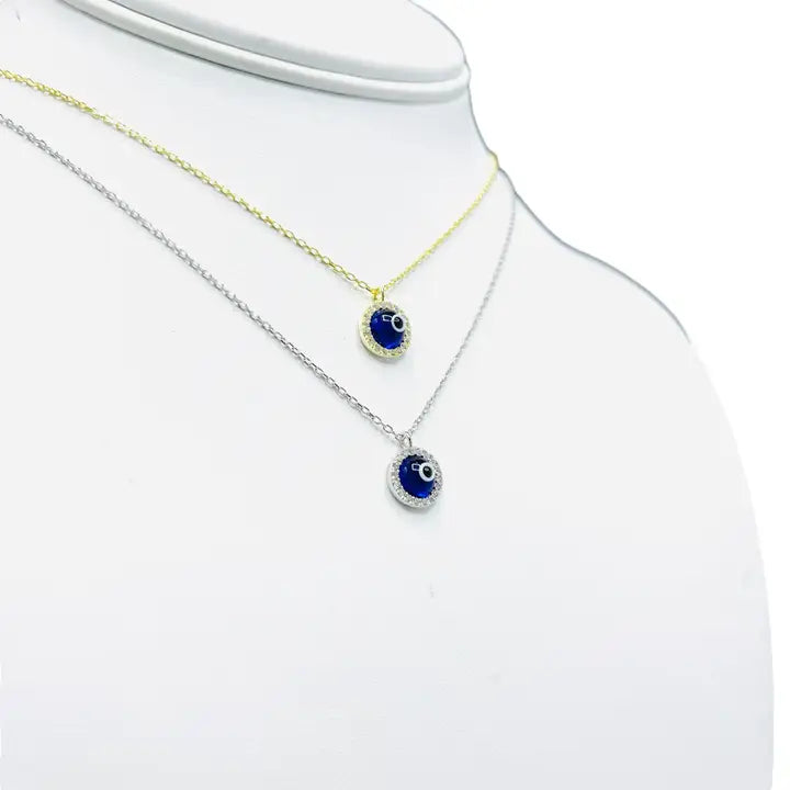 925 Sterling Silver - Round Evileye Stoned Necklace