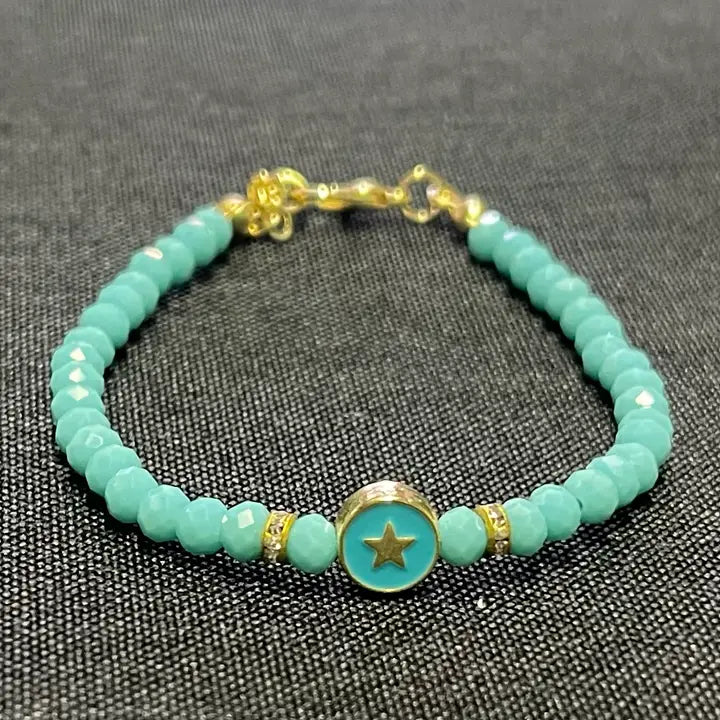 Crystal Beaded Bracelet with Star  Charm - 6 Color Options 