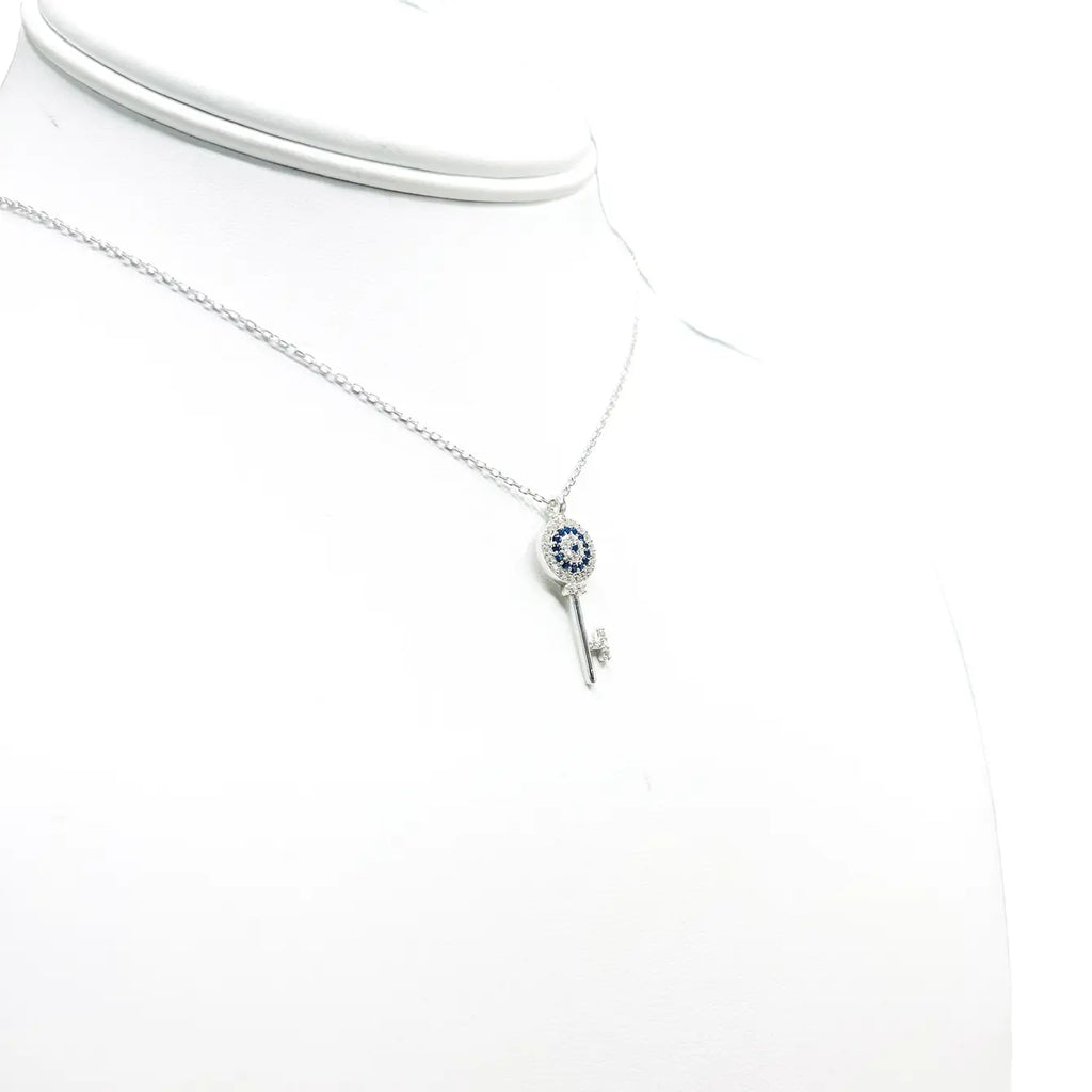 925 Sterling Silver Key Evil Eye Necklace