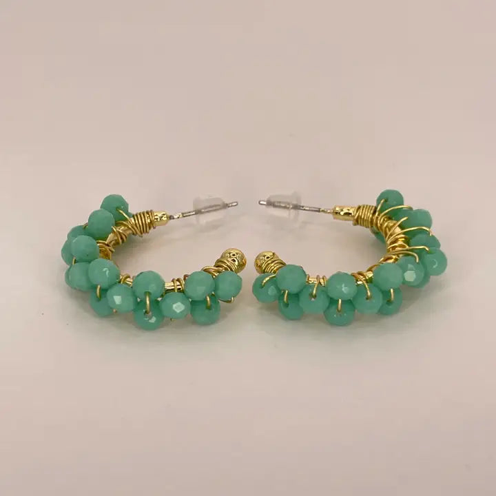 Colorful Crystal Beaded Hoop Earrings – Gold Wire