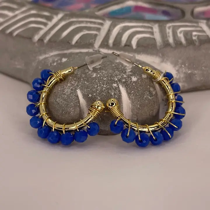 Colorful Crystal Beaded Hoop Earrings – Gold Wire