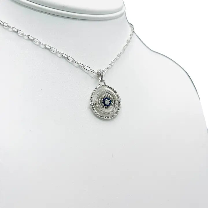 925 Sterling Silver - Large Round Oval Evileye Necklace
