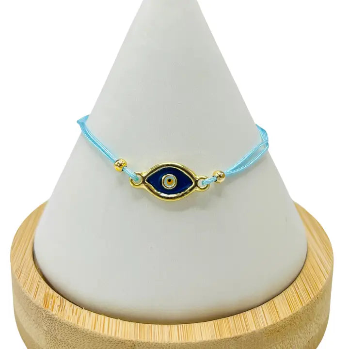Gold Plated Navy Oval Evileye Bracelet